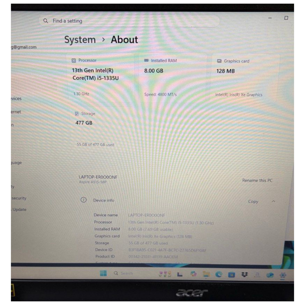 Acer Aspire 5 A515-58P i5-1335U 13Gen 8GB Ram 512SSD 15.6” Win 11 Home Laptop