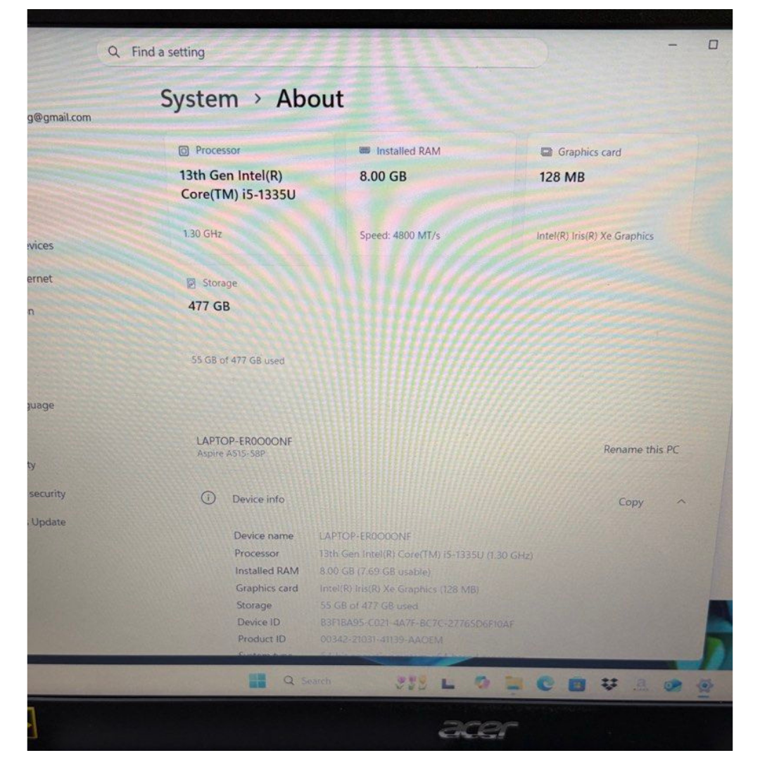 Acer Aspire 5 A515-58P i5-1335U 13Gen 8GB Ram 512SSD 15.6” Win 11 Home Laptop