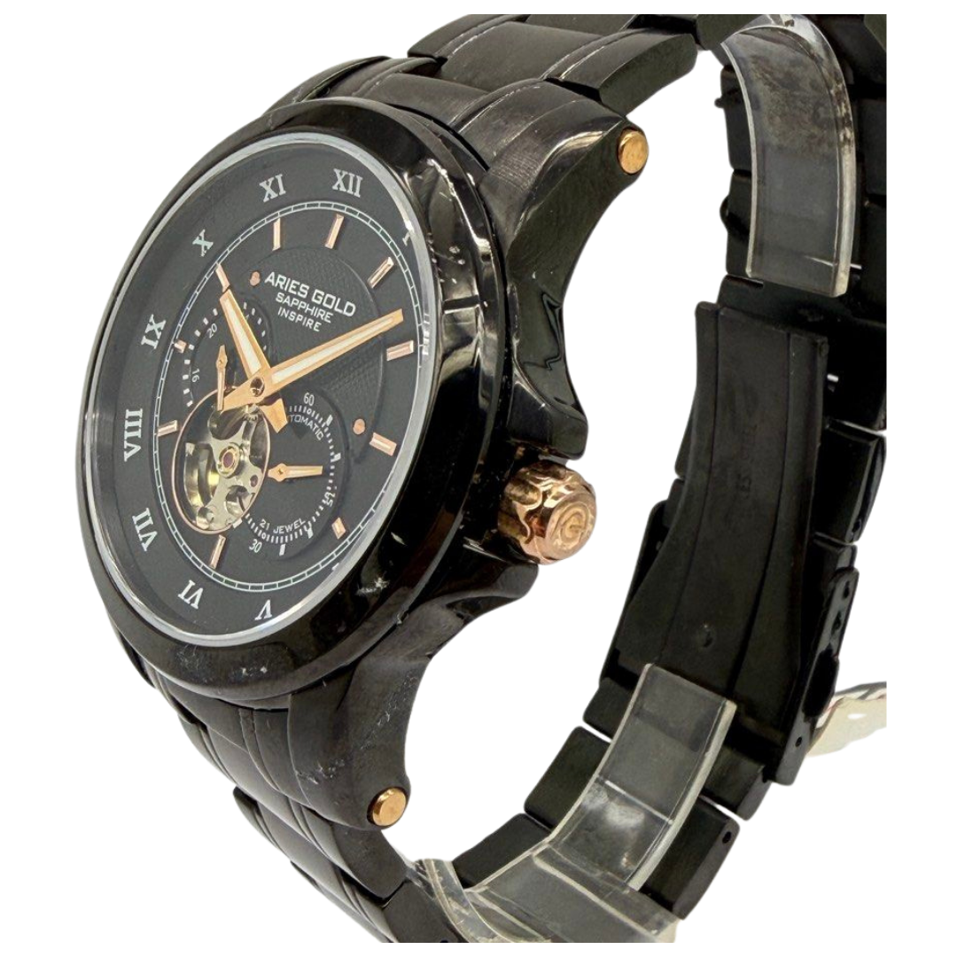 Aries Gold Infinum Forza Black 42mm Open Heart Automatic Watch G9001 BK-BK Secondary image