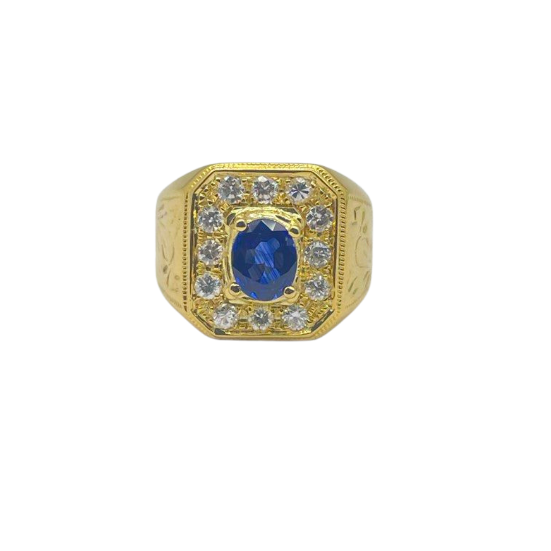 850 Yellow Gold Natural Blue Sapphire & Diamond Men’s Ring Secondary image