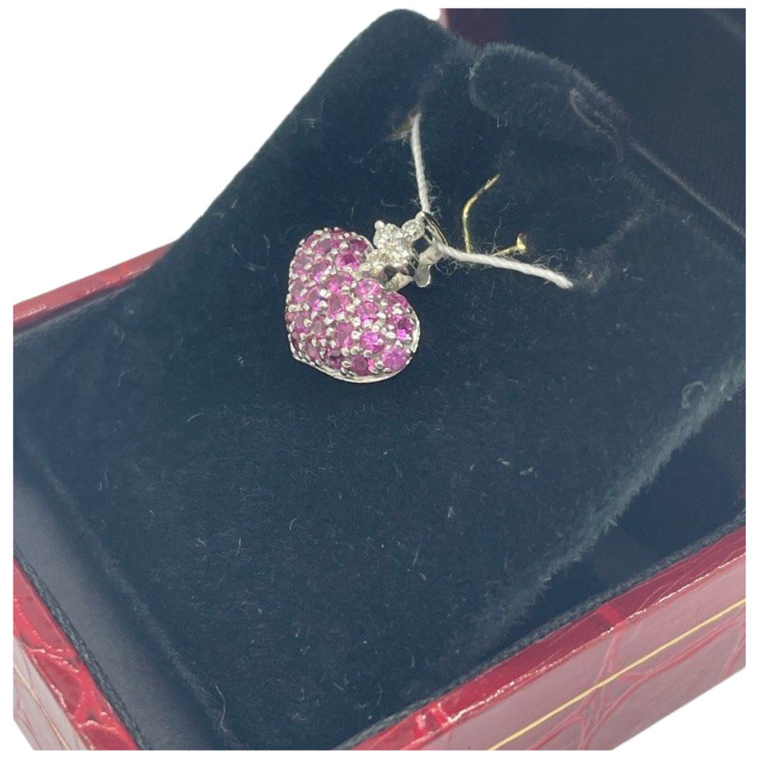 18K White Gold Natural Pink Sapphire & Diamond Pendant Secondary image