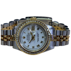 Rolex Datejust 26mm Half Gold Diamond Bezel White Roman Dial Watch 69240