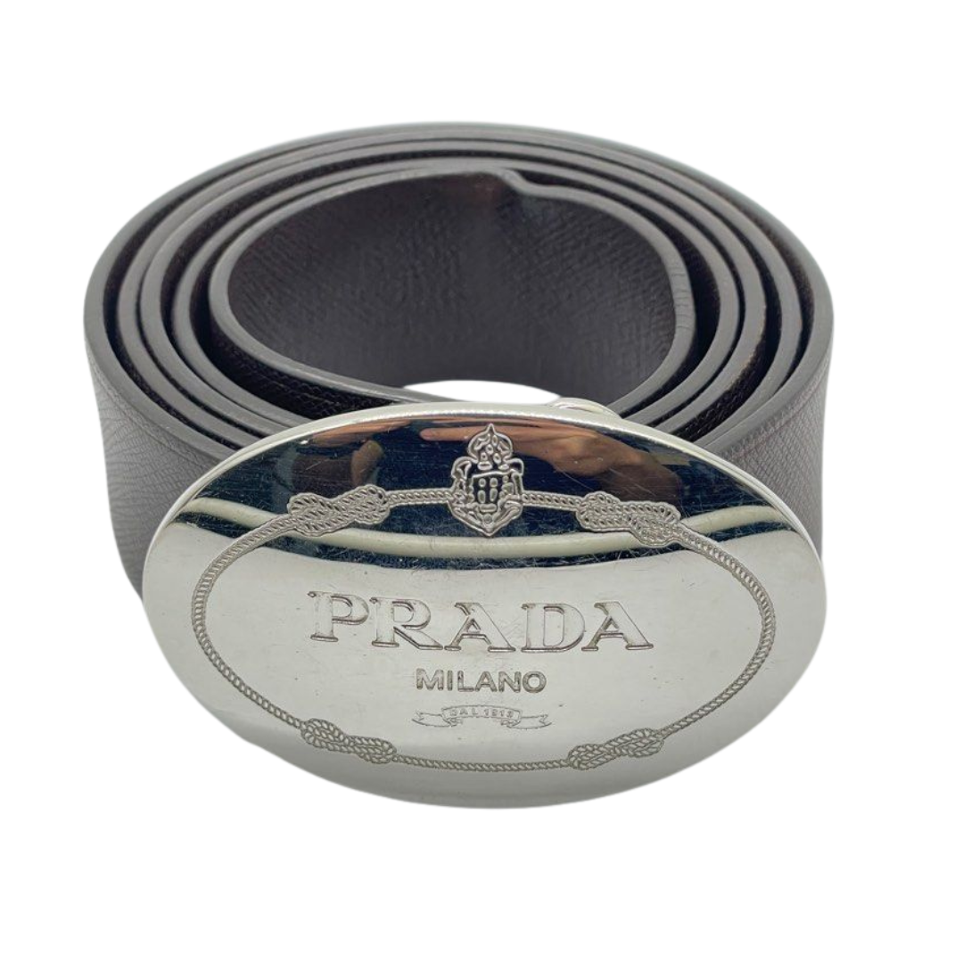 Prada Men’s Saffiano Brown Leather Belt, Size 100/40