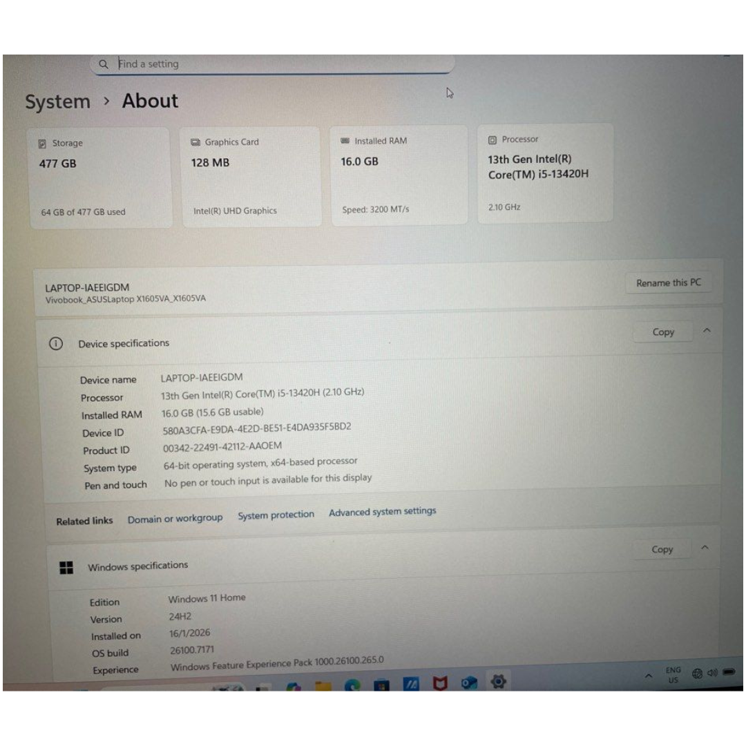 Asus Vivobook 16 X1605VA-MB1227W - i5-13420H 16GB 512GB 16", Black