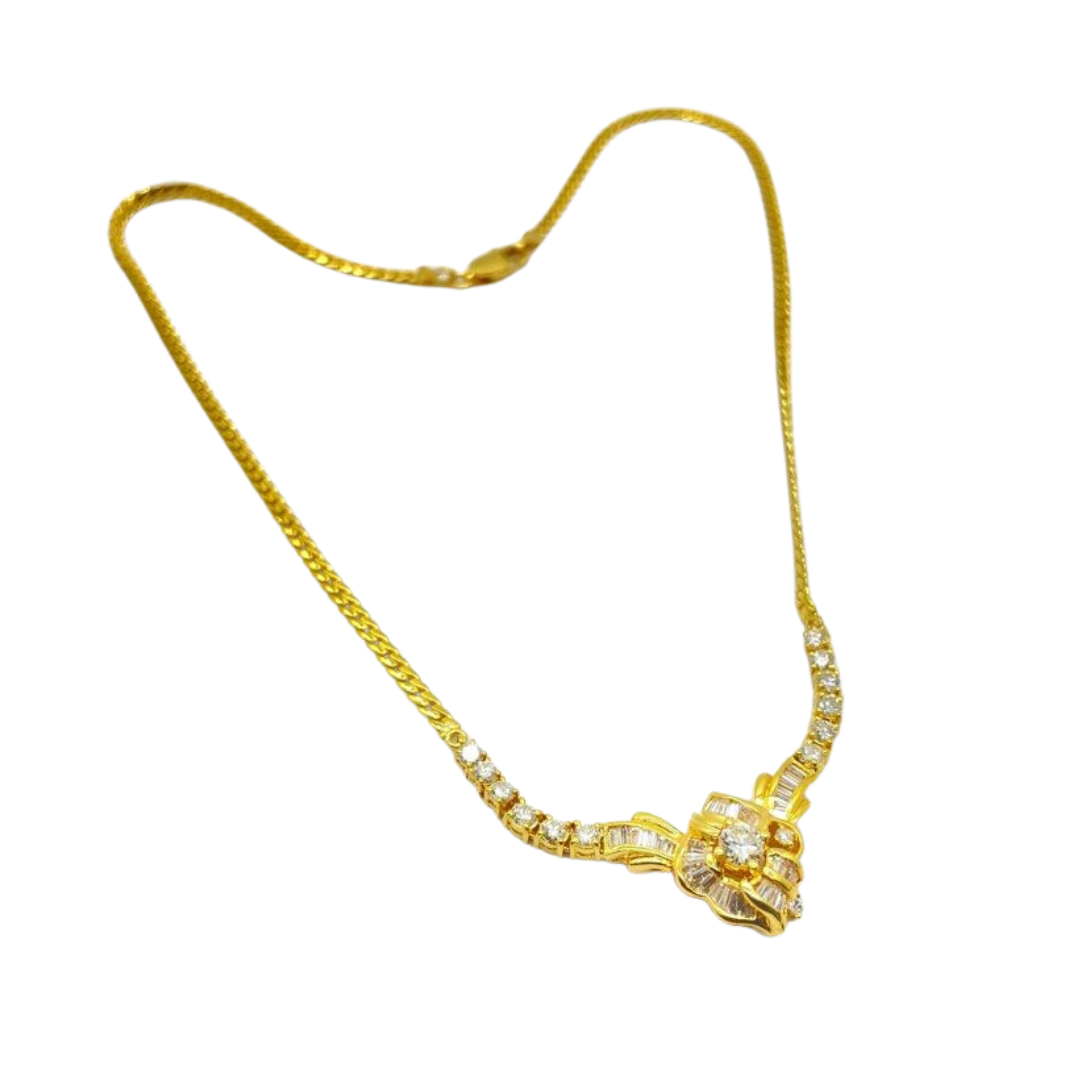 916/850 Yellow Gold Natural Diamond Necklace