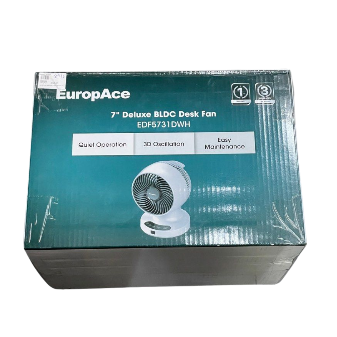 EuropAce 7-Inch Desk Fan with Digital Control - White (EDF5731DWH)
