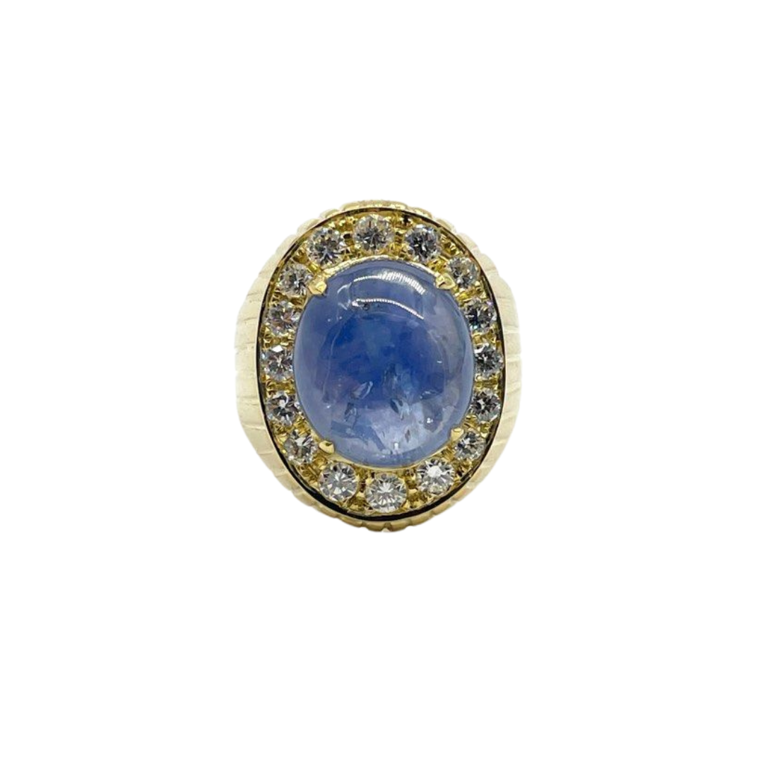 750 Yellow Gold Natural Blue Sapphire & Diamond Men’s Ring