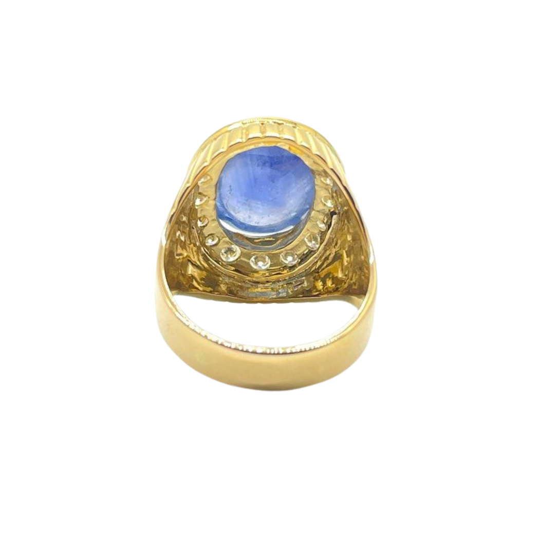 750 Yellow Gold Natural Blue Sapphire & Diamond Men’s Ring