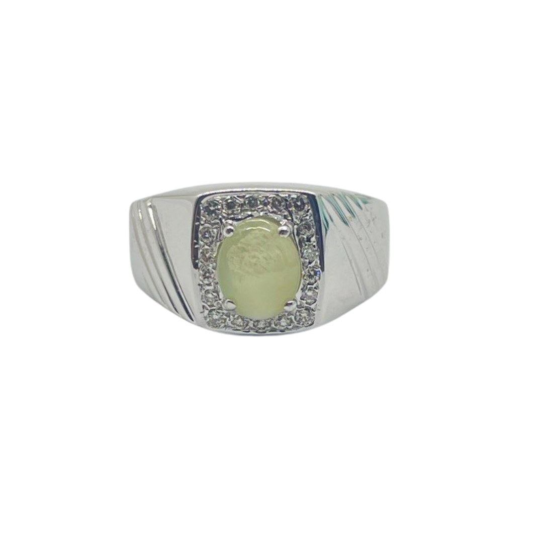 750 White Gold Natural Cat’s Eye & Diamond Men's Ring
