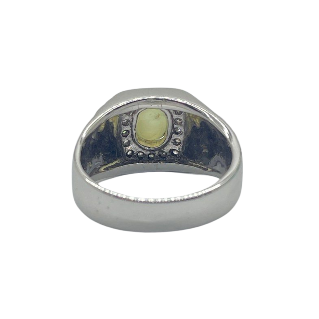 750 White Gold Natural Cat’s Eye & Diamond Men's Ring