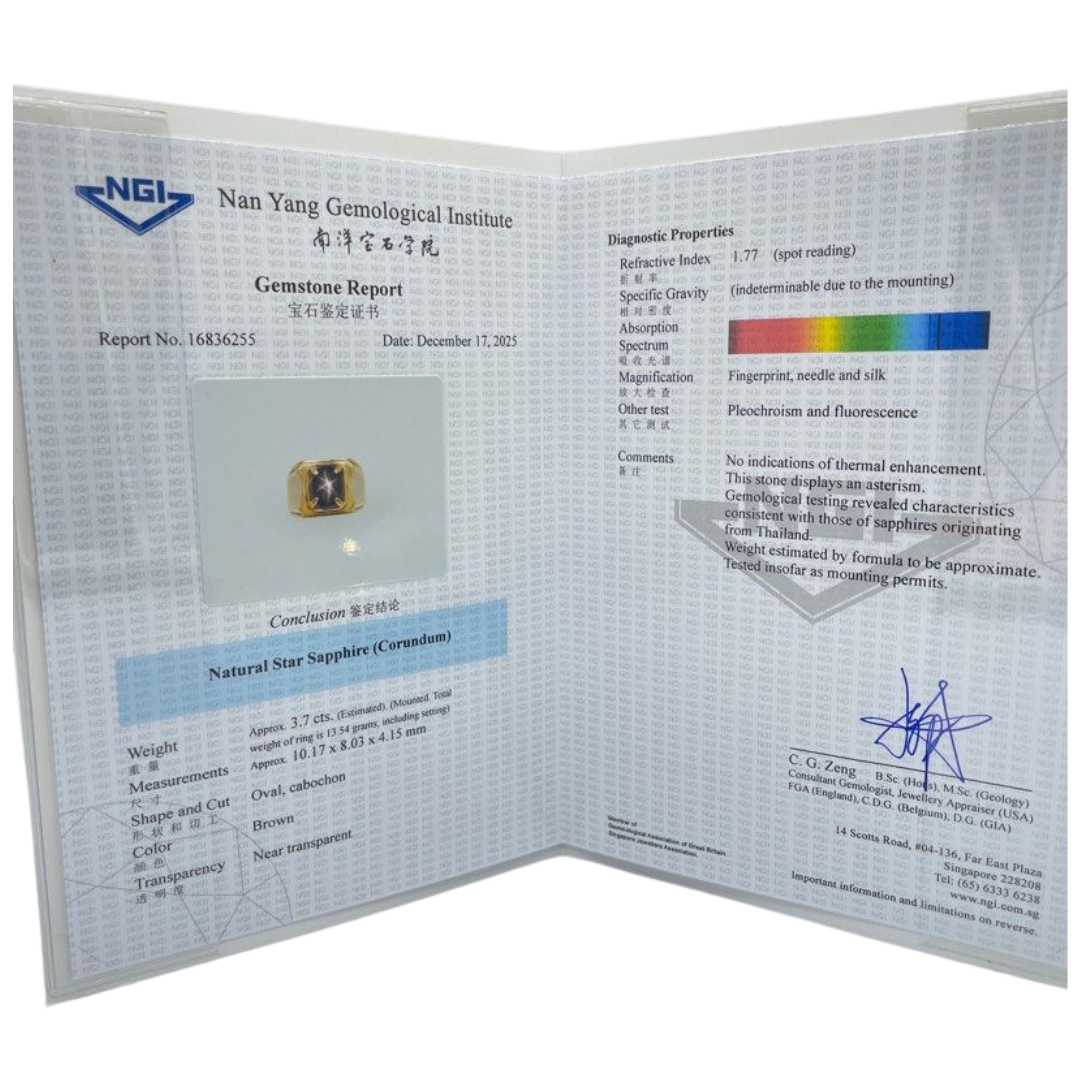 18K Yellow Gold Natural Star Sapphire (Un-heated) Men’s Ring