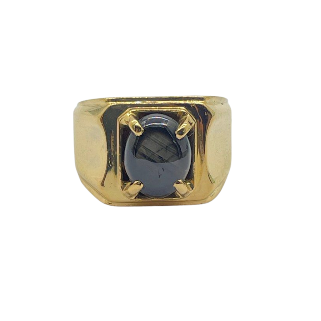 18K Yellow Gold Natural Star Sapphire (Un-heated) Men’s Ring