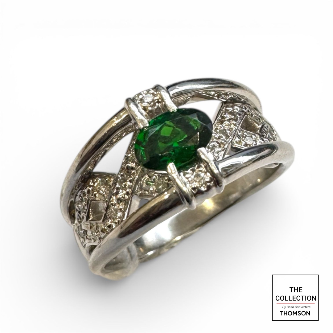 Tsavorite Diamond Pt900 Ladies' Ring