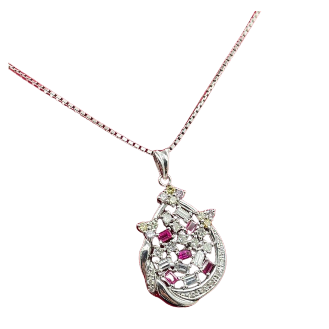 PT900/850 Natural Ruby & Diamond Necklace