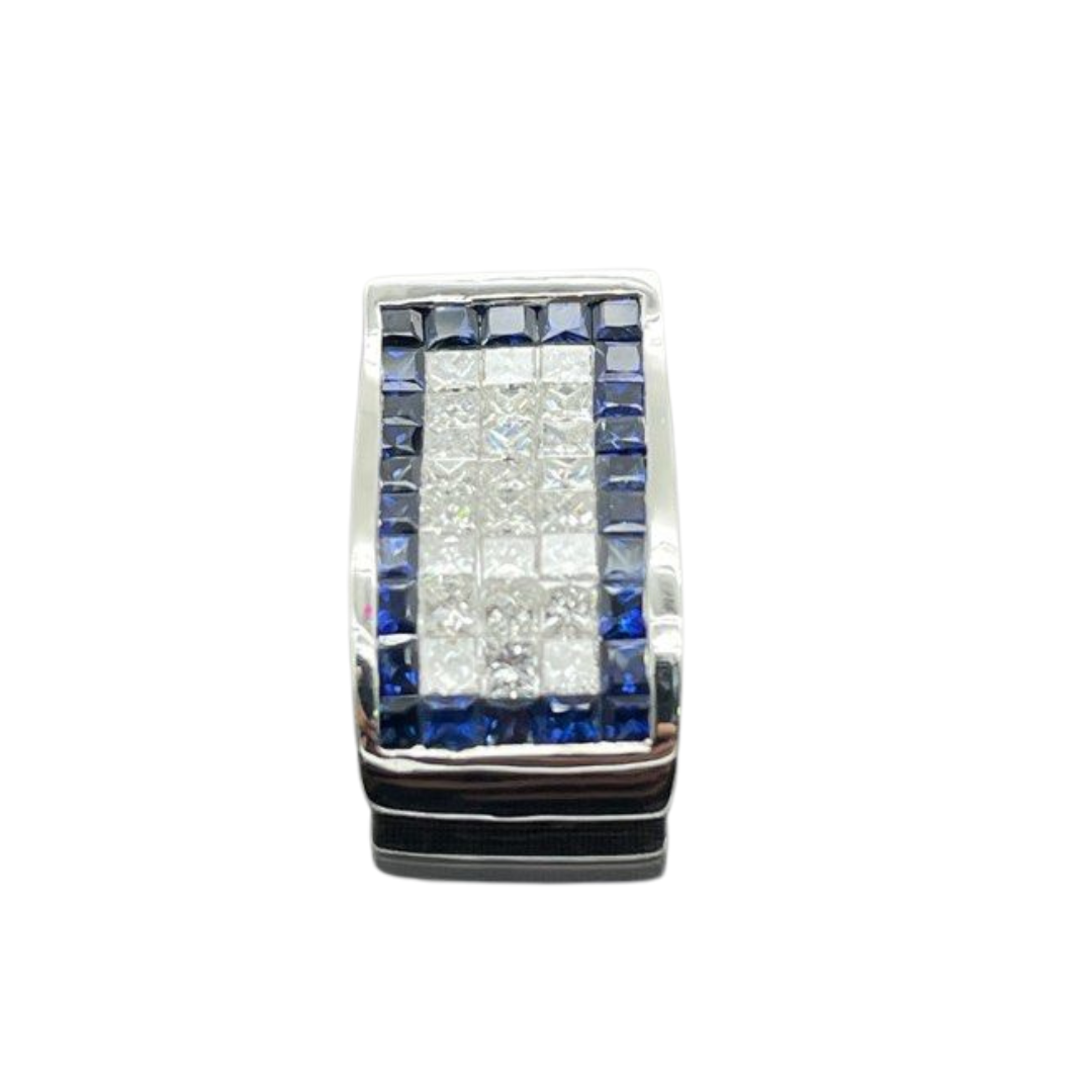 18K White Gold Blue Sapphire & Diamond Pendant