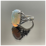 PT900 Natural Opal & Diamond Ring
