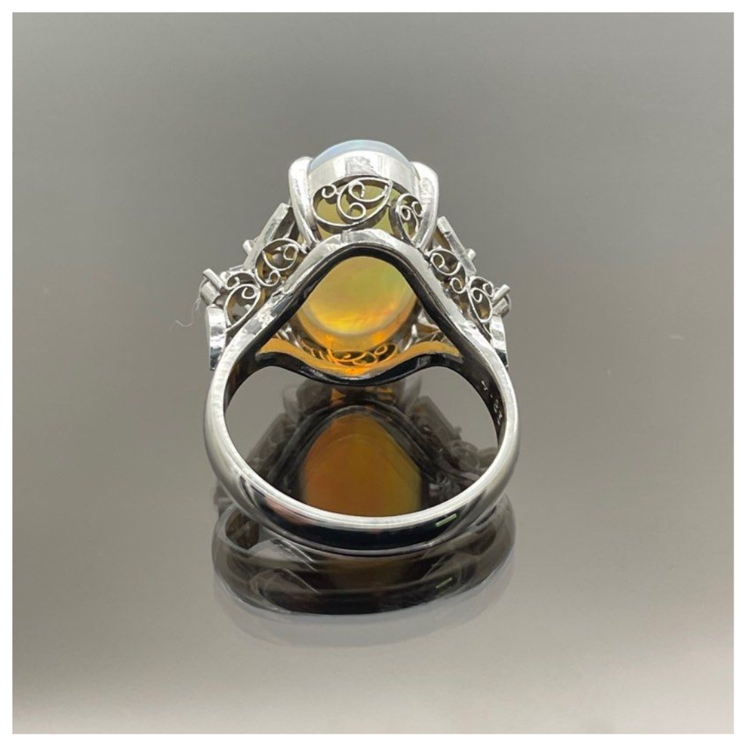 PT900 Natural Opal & Diamond Ring