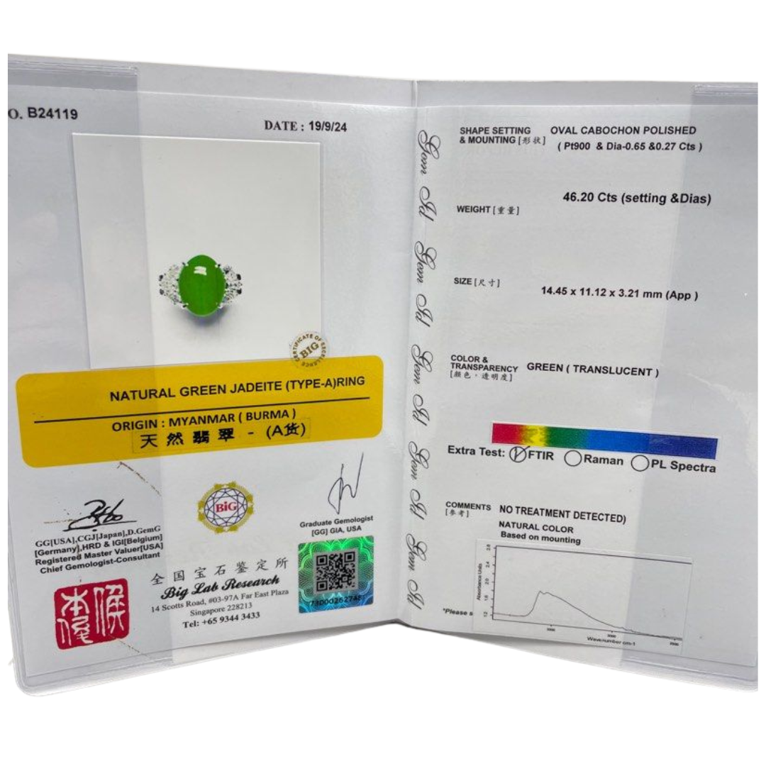Natural Jadeite & Diamond Ladies Ring Setting PT900 With Cert