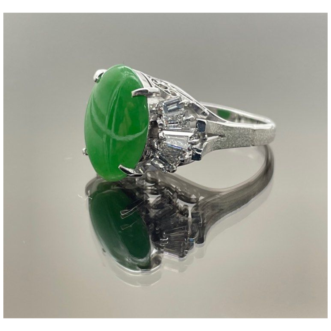 Natural Jadeite & Diamond Ladies Ring Setting PT900 With Cert