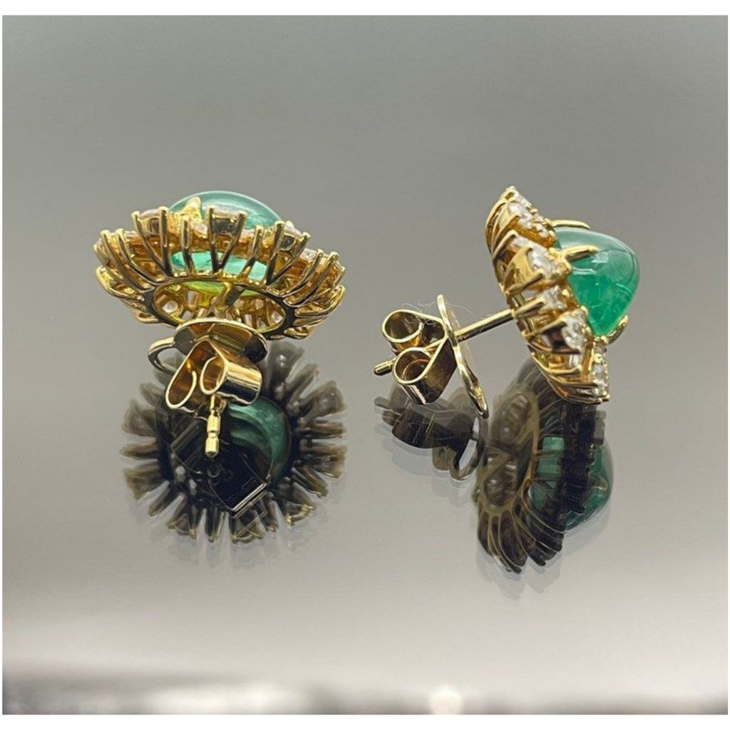 750 Yellow Gold Emerald & Diamond Earring With Cert