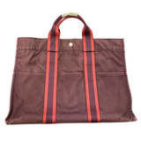 Hermes Fool Toe GM Tote Bag Canvas Burgundy, Red Stripes