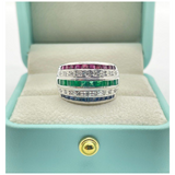 PT900 Natural Ruby, Emerald, Sapphire, Diamond Ring