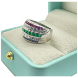 PT900 Natural Ruby, Emerald, Sapphire, Diamond Ring