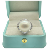 PT900 Natural South Sea Pearl & Diamond Ladies Ring