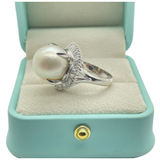PT900 Natural South Sea Pearl & Diamond Ladies Ring