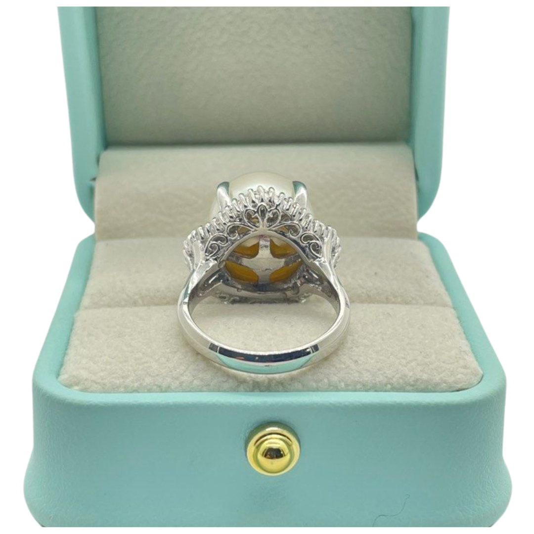 PT900 Natural South Sea Pearl & Diamond Ladies Ring