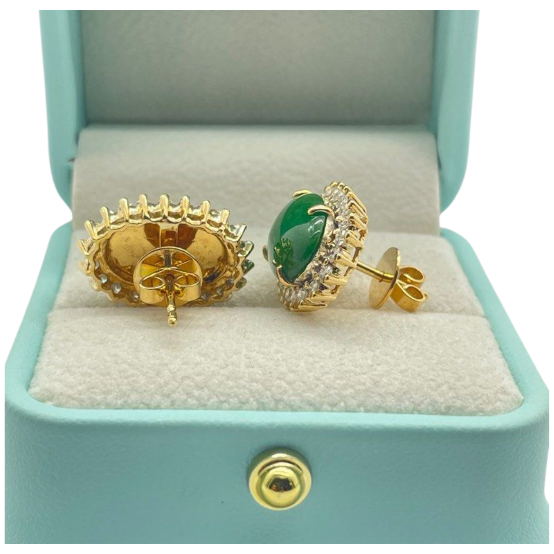 18K Yellow Gold Natural Jadeite (Type-A) & Diamond Earring