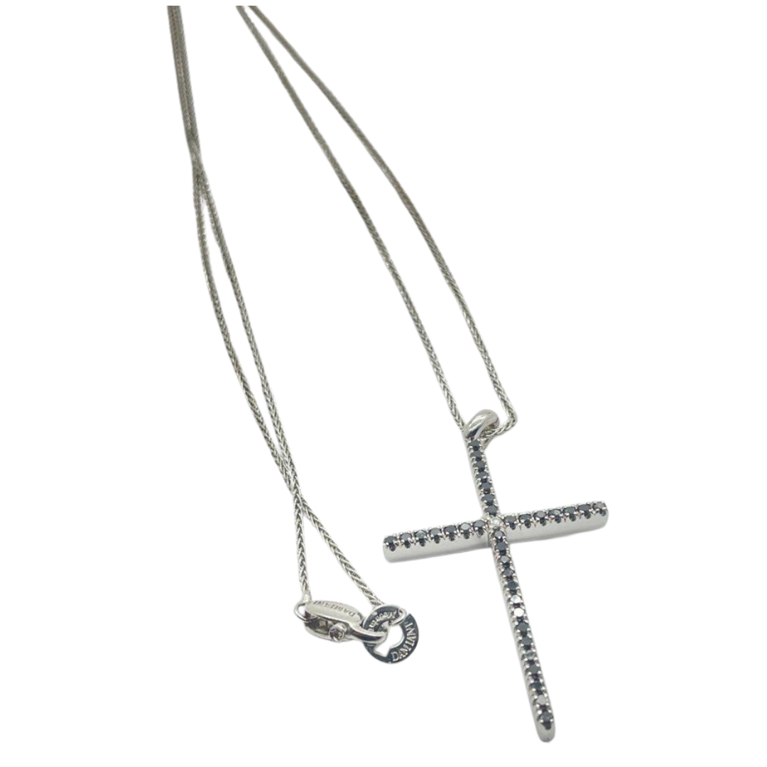 Damiani 750 White Gold Natural Black Diamond Cross Pendant/Chain