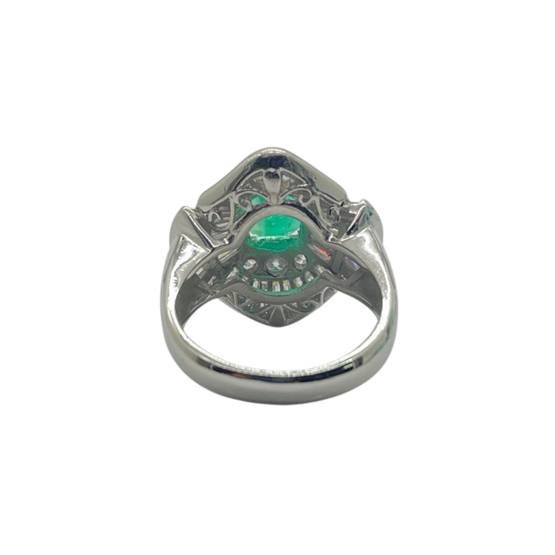 PT900 Natural Emerald & Diamond Ladies Ring