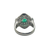 PT900 Natural Emerald & Diamond Ladies Ring