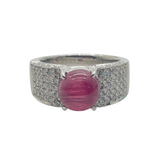 Natural Pink Cat’s Eye Tourmaline & Diamond Ring PT900 w/Cert