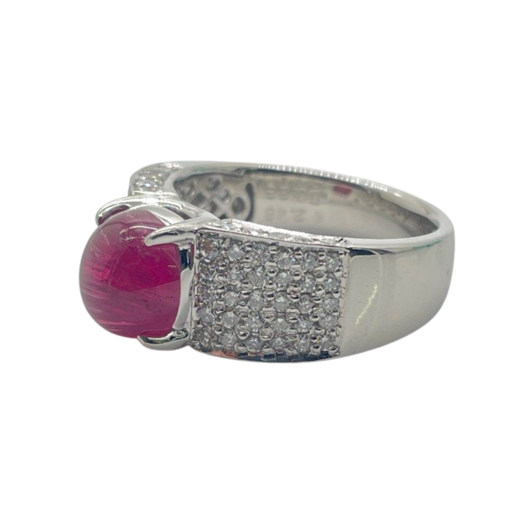Natural Pink Cat’s Eye Tourmaline & Diamond Ring PT900 w/Cert