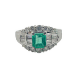 Natural Emerald & Diamond PT900 Ring w/Cert