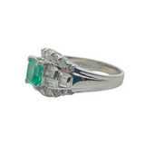 Natural Emerald & Diamond PT900 Ring w/Cert