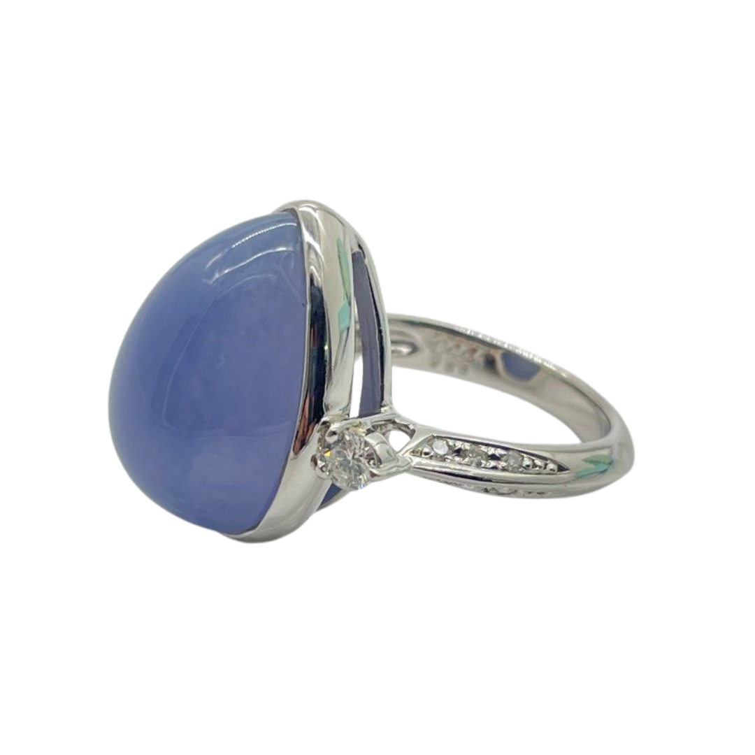 PT900 Natural Agate & Diamond Ring
