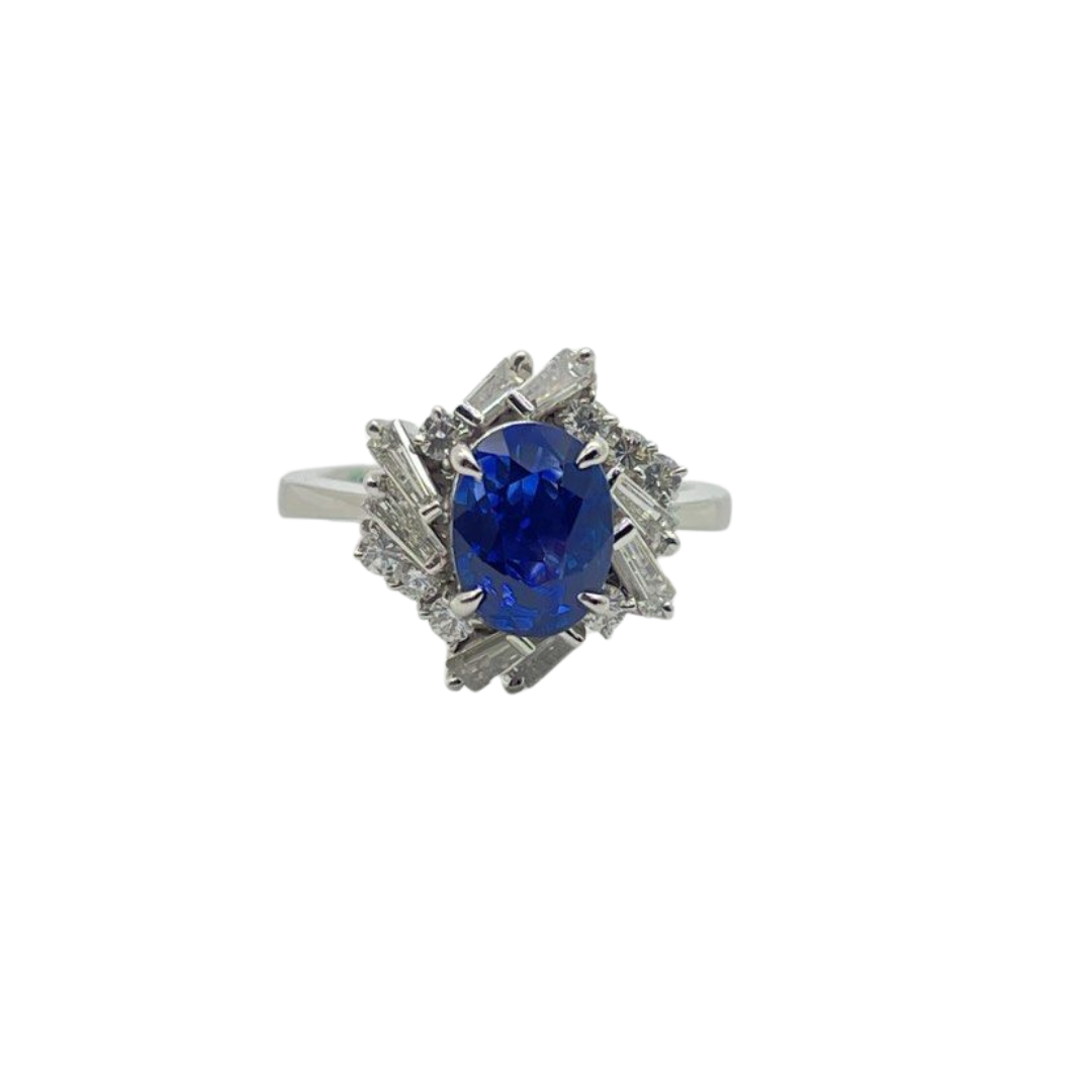 PT900 Natural Blue Sapphire & Diamond Ring