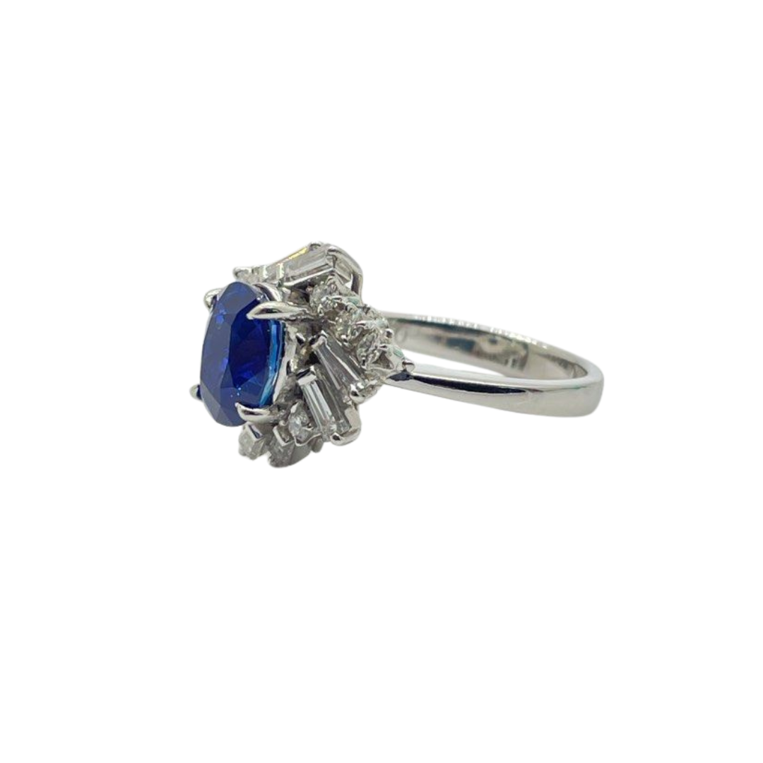 PT900 Natural Blue Sapphire & Diamond Ring