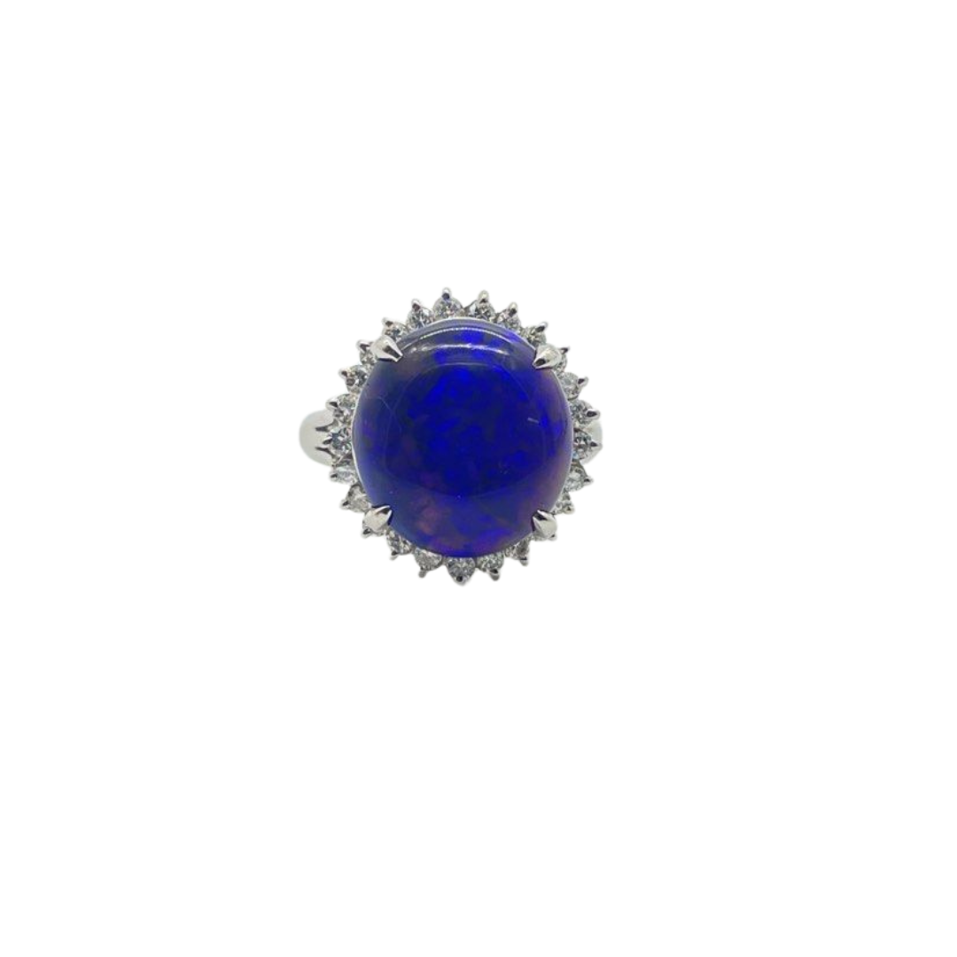 PT900 Natural Black Opal & Diamond Ring