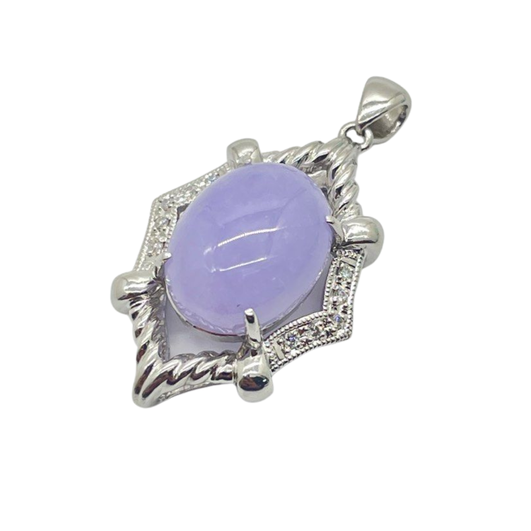 PT900 Lavender Jade & Diamond Pendant