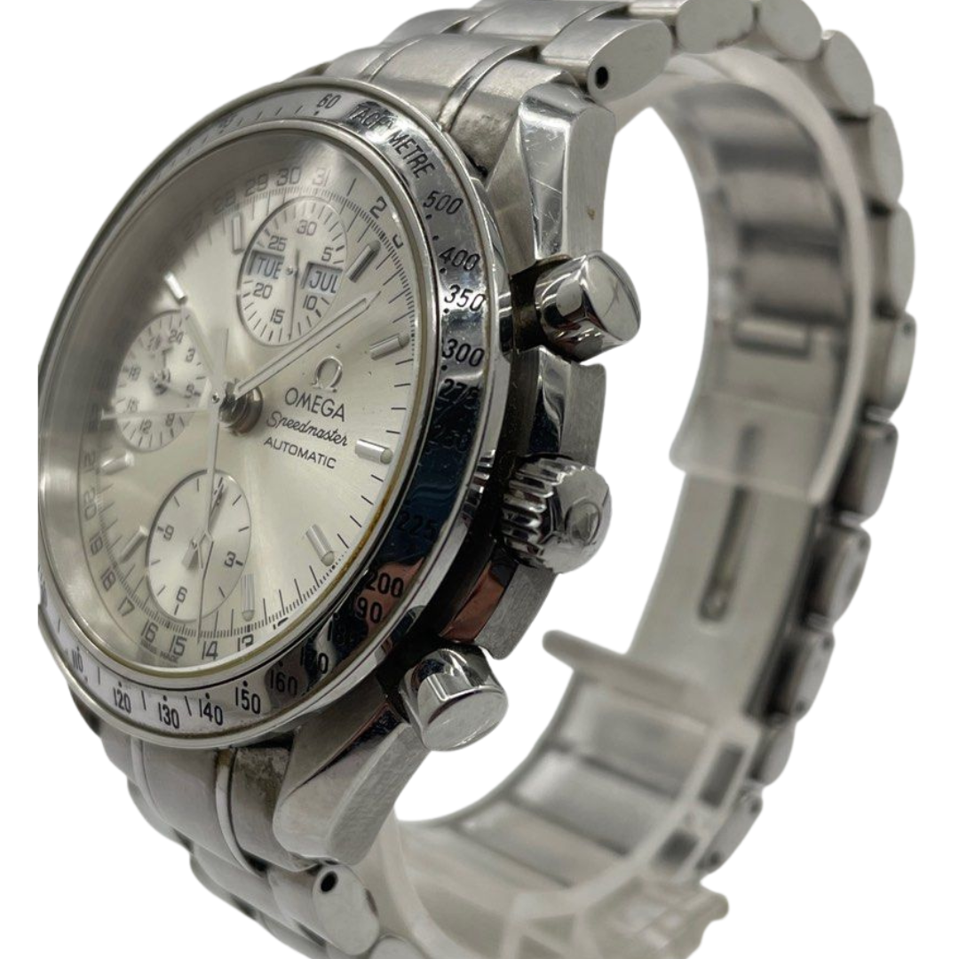 Omega Speedmaster Triple Date 39mm Automatic Chronograph Silver Dial Watch