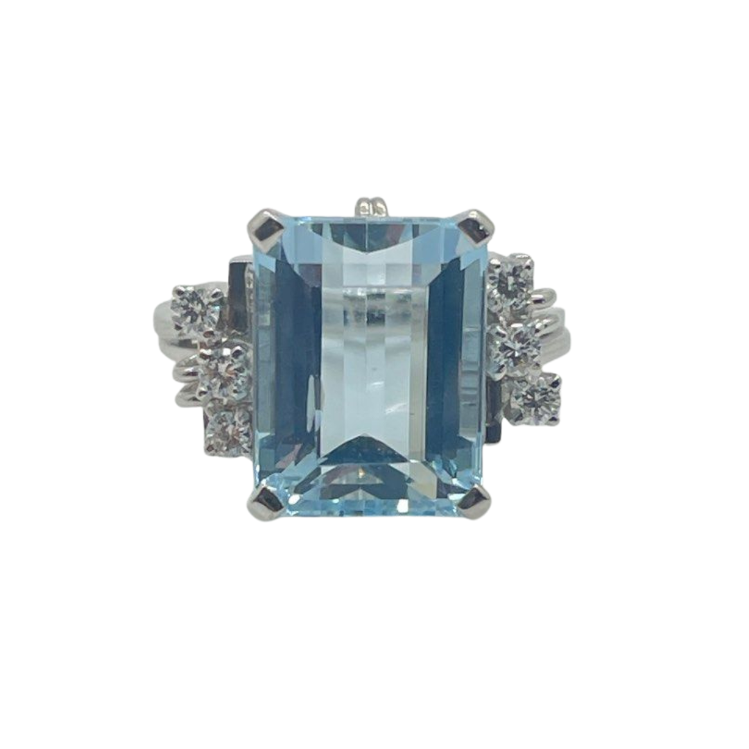 PT900 Natural Aquamarine & Diamond Ladies Ring