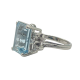 PT900 Natural Aquamarine & Diamond Ladies Ring