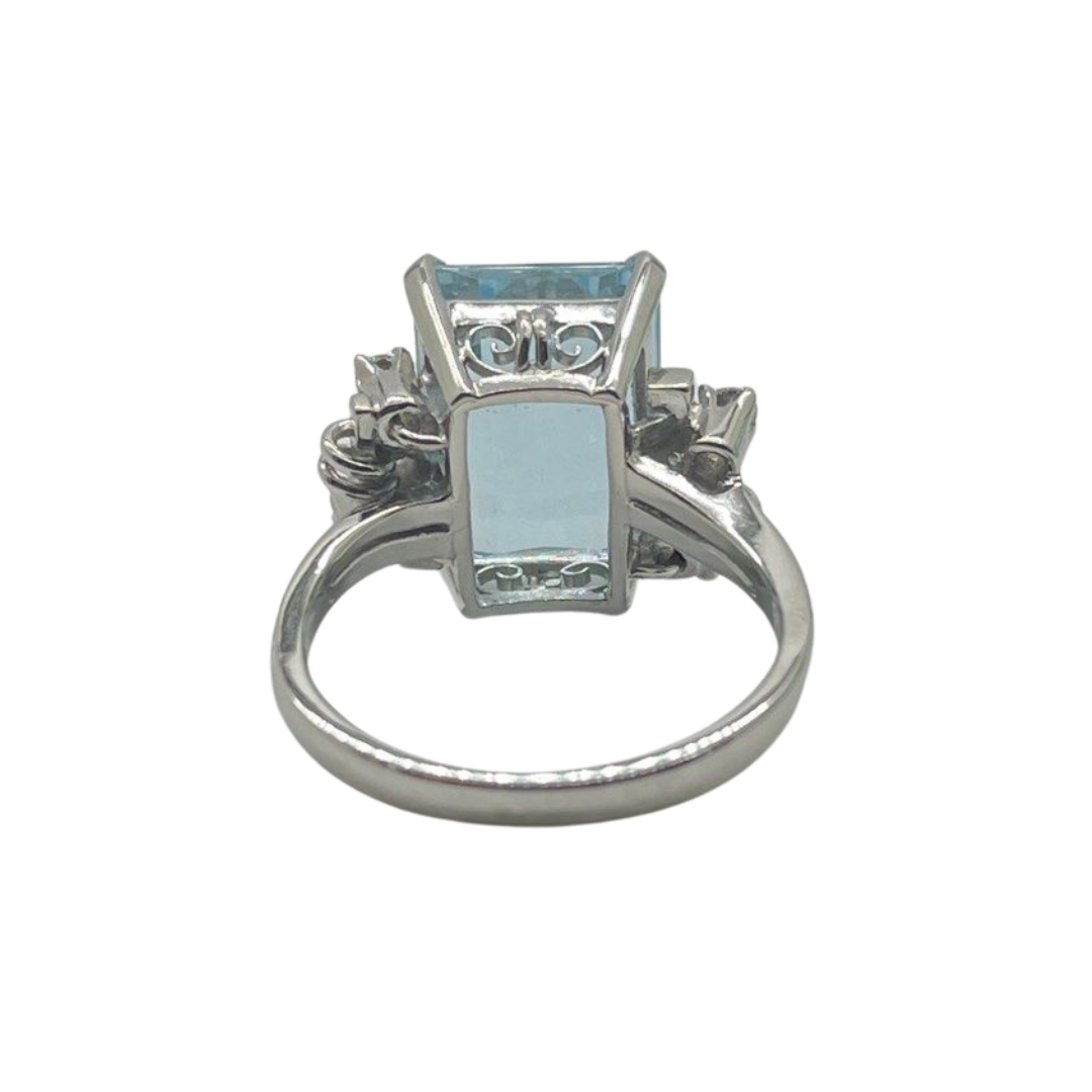PT900 Natural Aquamarine & Diamond Ladies Ring