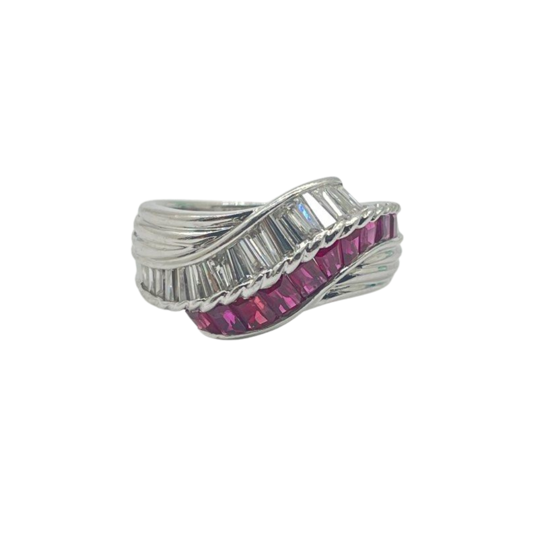 PT900 Natural Ruby & Diamond Ladies Ring