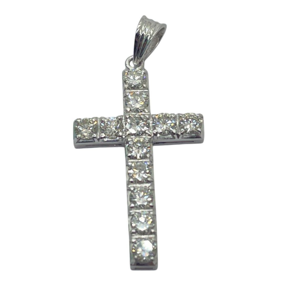 White Gold Natural Diamond Cross Pendant