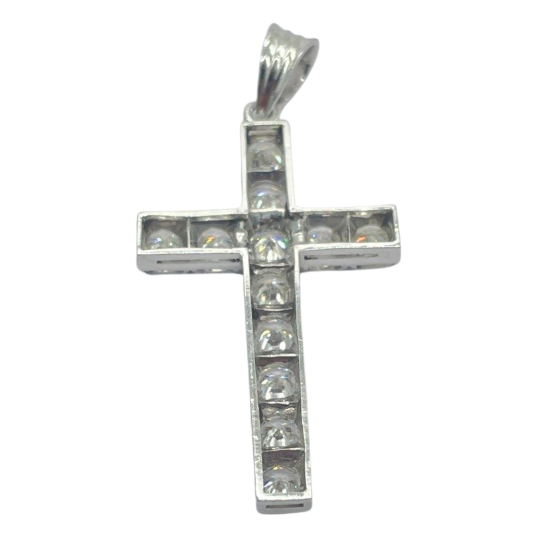 White Gold Natural Diamond Cross Pendant